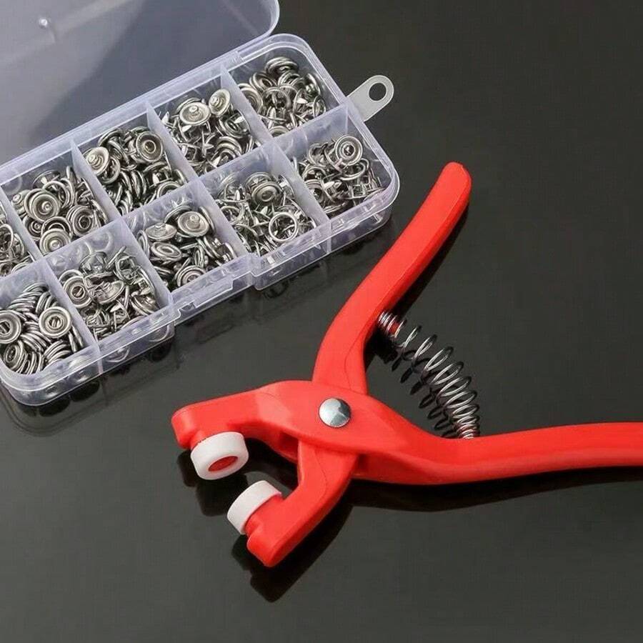 Metal Snaps Buttons With Fastener Pliers Tool Kit, New Snap Fasteners Kit With Pliers Five Claw Buckle Set, Press Studs Kit With Hand Pressure Pliers Tool For DIY Crafts, Clothes, Hats, Sewing ( 9.5mm) - Multicolor - View 1