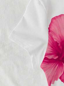 Crop top estampada mujer cuello redondo y mangas cortas, uso casual diario tshirts para mujeres Flores - Flor rosa - Ver 3