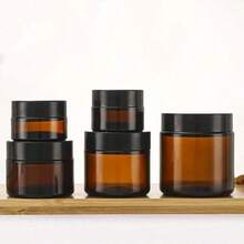 1 个 5g/20g/30g/50g 空棕色玻璃罐，带内衬和黑色盖子，1 盎司面霜、保湿霜、眼霜、乳液、化妆品包装瓶、家居生活、储物容器、收纳瓶、罐子、分隔瓶和罐子、旅行必备品、学校必备品 - 黑色 - 查看 2