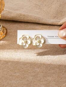 1/6 Pairs Fall Leopard Print Tortoise Resin Flower Post Earring, Minimalist Hoop Earrings Jewelry For Women Stackable Everyday Wear - Multicolor - View 3