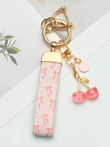 1pc Elegant Printed PU Leather Keychain With Rust-Resistant Zinc Alloy Ring, Decorated With Stylish Letter Charm - Fashionable Women's Accessory For Car Keys, House Keys, And Gift-Giving, Durable Keychain