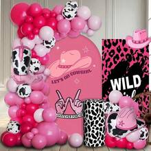 104 piezas Conjunto de decoración de globos de fiesta de vaquero occidental, botas y sombreros rosas con globos fucsia, ideal para baby shower, fiesta de cumpleaños de granja para niñas, decoración de fiesta de despedida de soltera