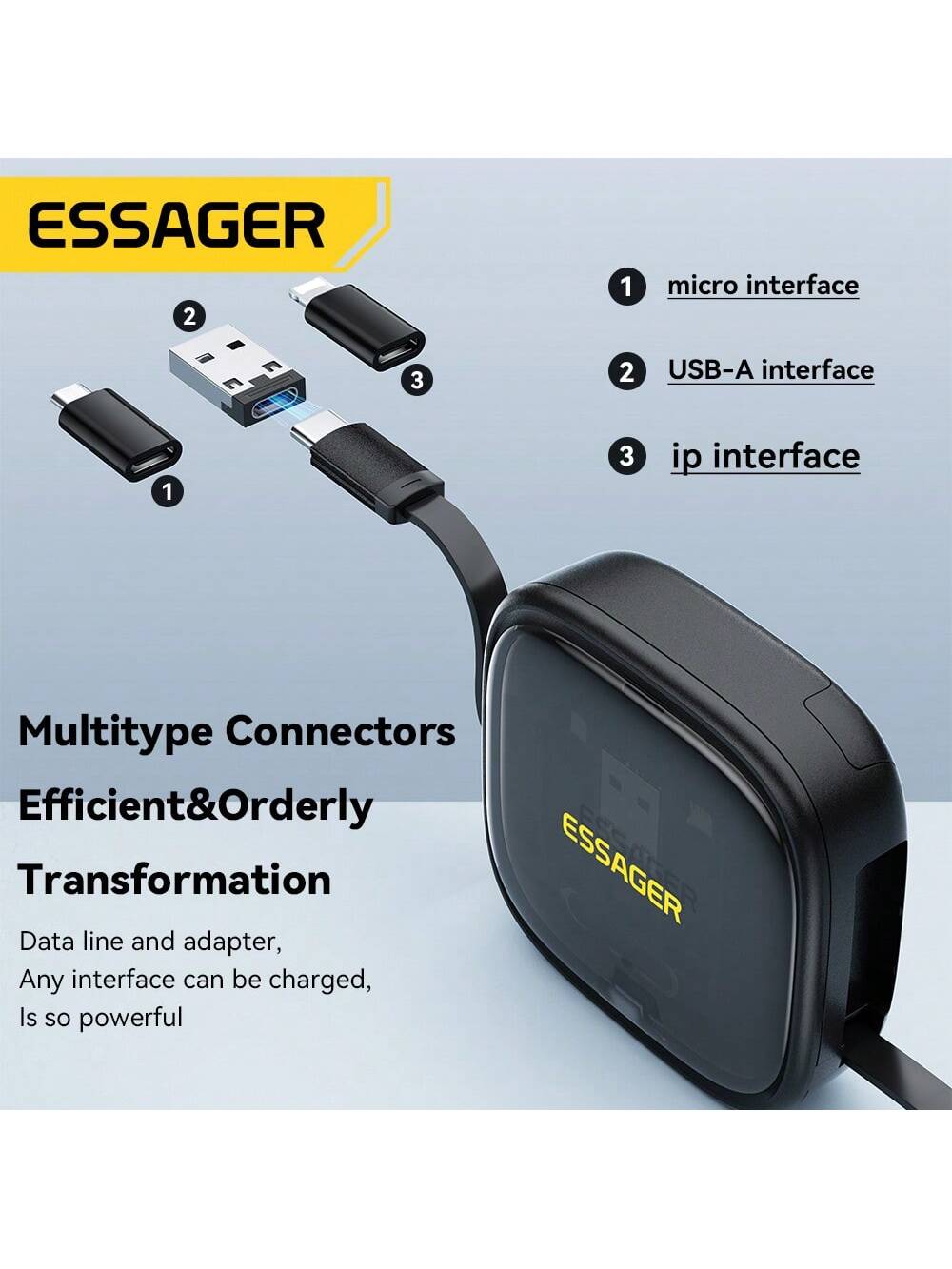 ESSAGER كبل شحن وبيانات نوع C إلى نوع C 60 واط مع...