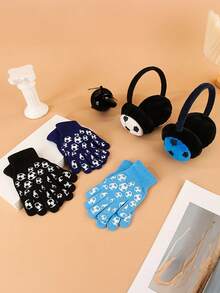 冬季运动主题亚克力耳套和手套套装，针织编织耳罩，适合户外活动，男女通用寒冷天气装备 - 耳罩+手套 - 查看 6