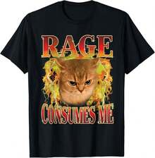 Cat Rage Is Consuming Me Funny Angry Meme Cats Humor Men Women T-Shirt - 黑色 - 查看 1