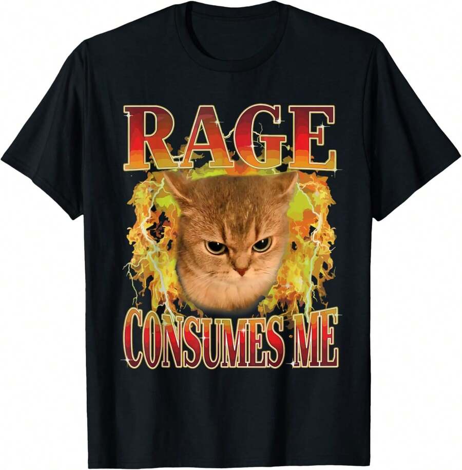 Cat Rage Is Consuming Me Funny Angry Meme Cats Humor Men Women T-Shirt - 黑色 - 查看 1