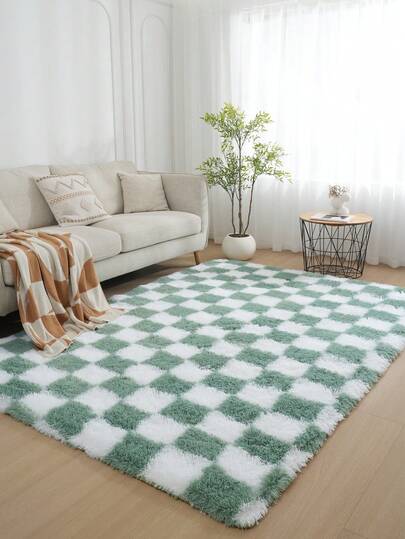 1pc Checkerboard Plush Vloerkleed Area Accent Living Room Bedroom Shag Tapijt Zachte Fluffy Home Skin Friendly Machine WashableEasy To Clean