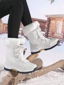 Botas de Neve para Mulheres, Botas Esportivas de Cano Alto com Cadarço, Botas Grossas e Quentes para Esqui, Botas de Moda Confortáveis com Forro Térmico para Inverno, Botas de Pele