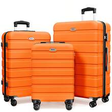 Luggage 3 Piece Suitcase 20+24+28 Inch PC+ABS Hardside Double Spinner Wheels TSA Lock Carry On Luggage Travel Suitcase Suitcases Suit Case Durable Travel Luggage Suitcase Set Luggage Set Carry On,Vacation,Party,Personalized Gifts-Orange - 橘色 - 查看 8