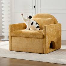 Oversized Armchair With Cat House,Modern Style Accent Chair With Cat Bed, Chenille Single Sofa Lounge Chair For Living Room, Bedroom - 黃色 - 查看 12
