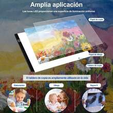 Para Dibujo de Diamantes, Dibujo, Bocetos, Animación, Copiado, Arquitectura, Soporte de Luz de Dibujo A4, Tablero de Dibujo LED con 3 Modos de Iluminación, Incluye Adaptador y USB para Pantalla de Luz de Dibujo - 1 - Ver 1