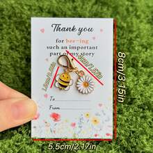 10pcs "Thank You For Being Such An Important Part Of My Story" Encouragement Card With Bee And Daisy Flower Keychain Set, Perfect Inspirational Gift For Family, Teachers, And Team Members - Multicolor - View 5