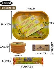 8pcs/Set - Convenient Smoking Set With Tinplate Tray, Flavors Of Cigarette Paper-Cigarette Rolling Machine-110mm Slim Rolling Papers, Spices Grinder And Smoking Accessories - A Complete Smoking Set For Valentine's Day Gift
