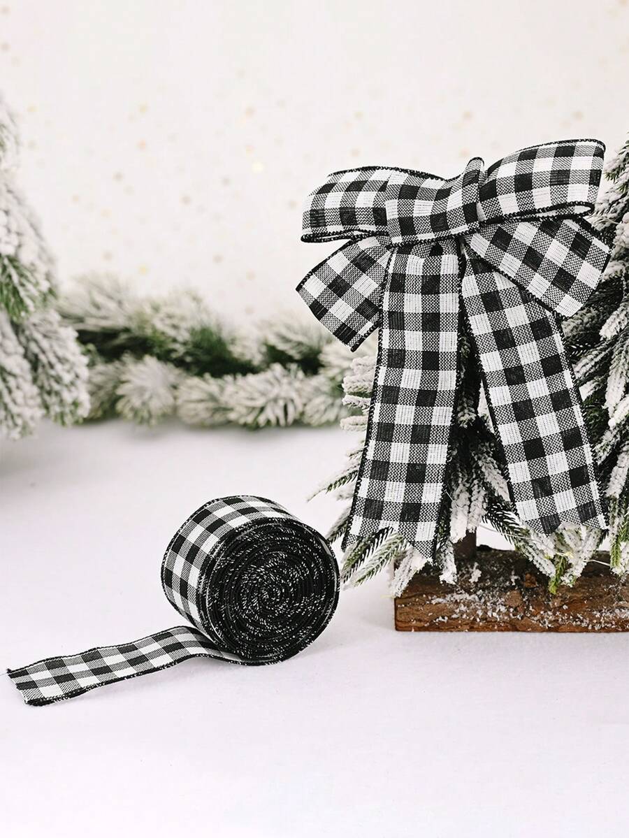 1 buc, 19,7 inch Panglică de Crăciun din in Accesorii DIY Panglică în carouri alb-negru Decorațiune de atmosferă de Crăciun Decorațiune Chingă Decorațiune de casă Nuntă În aer liber Petrecere de ziua de naștere Aranjament de atmosferă Recuzită Decorațiuni de Crăciun Decor de cameră de iarnă