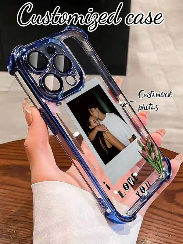 1 pieza Funda de teléfono personalizable con foto de pareja abrazándose, diseño de patrón rosa romántico, impresión UV de alta definición / Funda de teléfono con protección anti-caída de esquina morado oscuro, ¡satisface las necesidades de personalización del cliente! Compatible con Apple 17Air/17promax/11/12/13/14/15/16/PROMAX, A13/A14/A15/A53/A54/A55/S23/S23ultra/S24ultra/S24/Sam, Galaxy, se puede usar como regalo entre parejas y para uso diario, fundas de teléfono lindas, versión internacional, no la versión nacional, compatible con MagSafe
