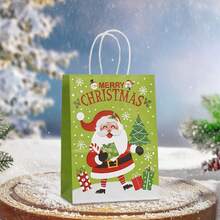 6/12/18/24pcs Christmas Theme Party Paper Gift Bags, Santa Claus & Snowman Pattern Gift Bags, Suitable For Christmas Decoration Bags, Birthday Party Gifts, Anniversary Celebration Tote Bags