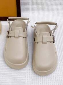 （尺码偏小）女士圆头搭扣平底防滑透气休闲凉鞋 - 杏色 - 查看 7