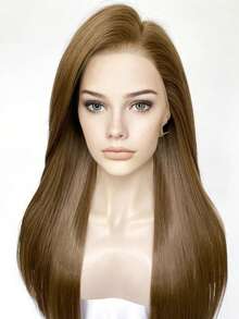 websterwigs 13x4 长直 26 英寸棕色蕾丝前假发，蕾丝前合成假发，带预拔发际线，耐热纤维发丝，丝滑直发假发，适合女性、角色扮演、派对、日常使用 - 彩色 - 查看 7