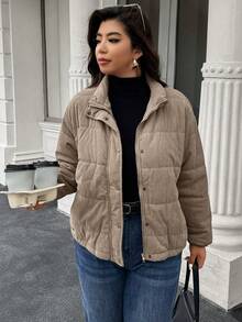 Cappotto Doriss Plus Size casual con cerniera laterale, tasche frontali, collo alto e maniche lunghe, adatto per l'inverno, colore marrone chiaro, stile minimalista, stile da corte, San Valentino, stagione dei matrimoni, Capodanno, stile bohémien, autunno e inverno - Castano - Visualizzare 7