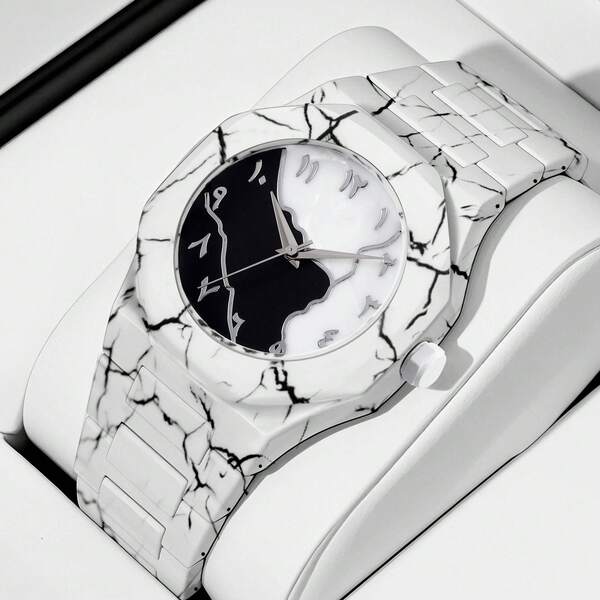 ساعة كوارتز رياضية وكاجوال بتصميم إبداعي، مع سوار مطاطي أبيض قابل للتعديل وقرص دائري مرصع، مناسبة للرجال والنساء للارتداء اليومي، هدايا عيد الميلاد، الحفلات، التجمعات العائلية، والهدية المثالية لنفسك أو أصدقائك