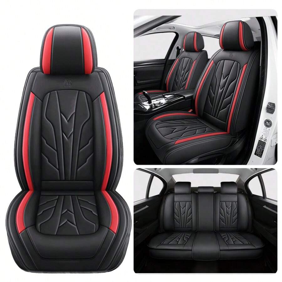 Universal Seat Covers Full Set, 5 Seats Seat Covers For Cars, Waterproof Pu Leather Car Seat Covers, Auto Protectors Fit For Most Sedans SUV Pick-Up Truck - 黑紅 - 查看 1