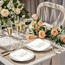 20pcs/40pcs/60pcs/Set,Hen Party Bridal Shower Napkins TeamBride Napkins Polka Dot Table Decoration For Stag Night Bride & Bride Crew/Wedding - White - View 3