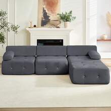 Puremind Modular Sectional Sofa With Ottoman,100inch 3-Seater Sofa Couch With Ottoman,Velvet L Shaped Couch For Living Room - Màu xám đen - Xem 12