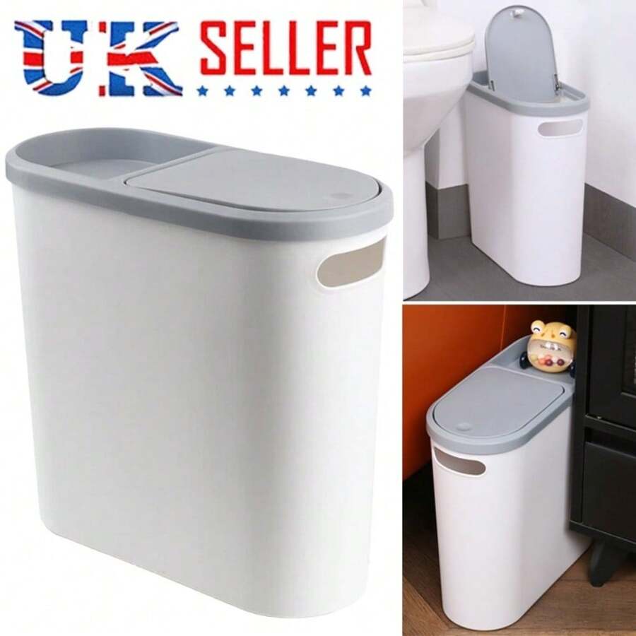 Bathroom Trash Can Garbage Can With Press Lid Slim Trash Bin For Toilet - White - View 1