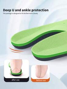 1 双男女通用黑色舒适足弓支撑运动鞋垫，U 型足跟垫，透气吸湿排汗减震全长鞋垫 - 綠色 - 查看 3