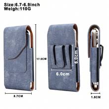 VIETAO VINTAGE 6.5inch 6.7-6.9inch 7.2inch Multisize Denim Print Hanging Belt Waist Faux Leather Mobile Bag Cell Phone Bag With Card Holder Slot