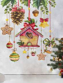 1 pieza Pegatina de plantas verdes navideñas para ventana, pegatina de vidrio con hojas de pino y bayas rojas, poinsettia, ramas de árbol de Navidad, pegatinas para ventanas, para decoración de fiestas navideñas, hogar, centro comercial, decoración de pared, decoración de habitación, decoración navideña, decoraciones navideñas para el hogar - Multicolor - Ver 9