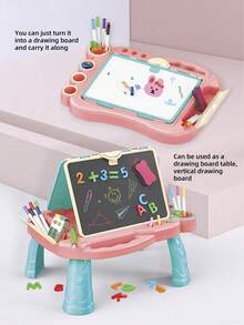 Pizarra blanca y pizarra negra de doble cara (tablero de dibujo 2 en 1 para niños + tablero de dibujo para enseñar) - Herramienta de dibujo interactiva para padres e hijos, adecuada para niños y niñas, útil como regalo de Navidad/Halloween/Pascua/cumpleaños