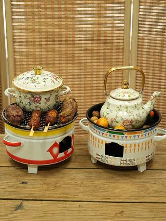 1 Set Of Portable Barbecue Grill For Courtyards, Outdoor Picnics And Gatherings; Also Serves As Indoor Kettle Tea-Brewing Stove, Heating Stove, Fire Stove And Charcoal-Burning Stove For Home Use In Winter, Compatible With Food Tongs And Grilling Net