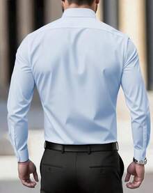 Men's Wrinkle Dress Shirts Formal Long Sleeve Button Down Wedding Business, Style - Light Blue - View 2