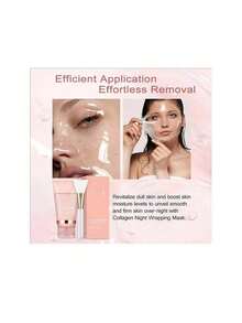 Collagen Overnight Wrapping Peel Off Facial Mask Pack - Elasticity & Hydration Care, Reduces Sagging & Dullness - Hydrolyzed Collagen For Glowing Skin - Korean Skin Care, Face Masks Skincare - 粉色 - 查看 2