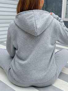 Customized Women's Fleece Suits, Add Your Own Photo, Customized Hoodies And Sweatpants, Customized Fall/Winter Fleece Suits, Original Custom Designs, With Pockets And Drawstrings. - Light Grey - View 4