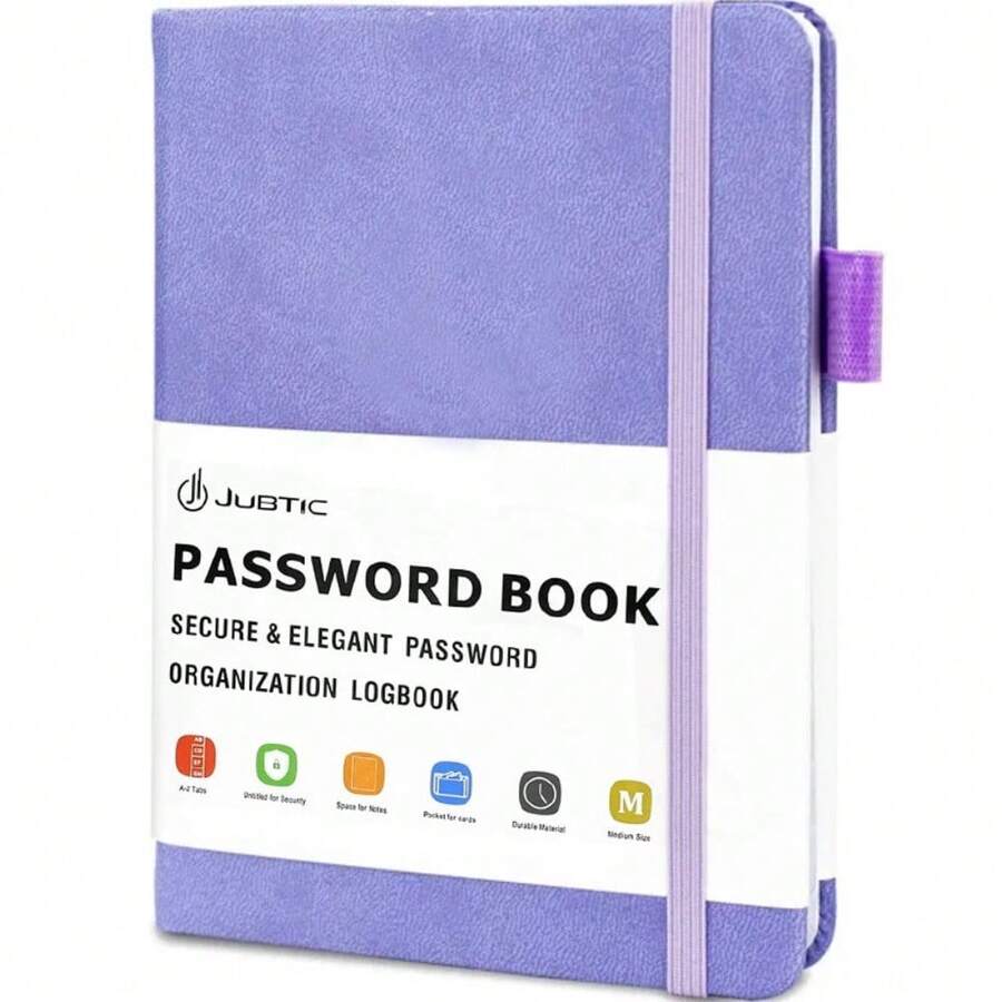 Password Book - Medium Pocket Notebook - Phonetic Alphabet Design  - Hardcover - Mauve Purple - View 1