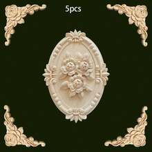 5 pezzi Decorazioni in legno intagliate a forma di rosa non dipinte, 21 x 15 cm, adatte per armadi, porte, mobili, pareti, ingressi, uffici, vacanze, decorazione fai-da-te