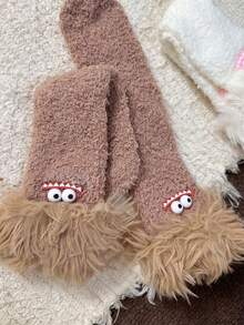 1 Pair Women's Autumn/Winter Christmas & Halloween Funny Colorful Plush Socks, Coral Fleece Warm Thick Cartoon House Socks, Cozy Socks