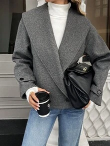 Women's Short Casual Lapel Button Wool Blend Jacket