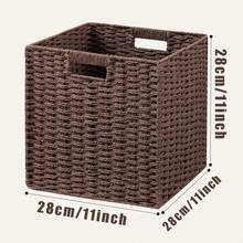 1pc/2pcs Hand Woven Storage Basket, Large Multifunctional Storage Basket, Woven Cubic Basket For Living Room, Bedroom, Home Storage, Kitchen, Dormitory, Office, Storage, Cosmetic Storage Box, Storage Box, Basket, Organization And Storage, Basket, Room Storage, Storage, Storage Box, Trash Can, Gift Basket, Gift Box, Gift Basket, Wall Cabinet, Decorative Home Decor, Kitchen Accessories - Coffee Brown - View 15