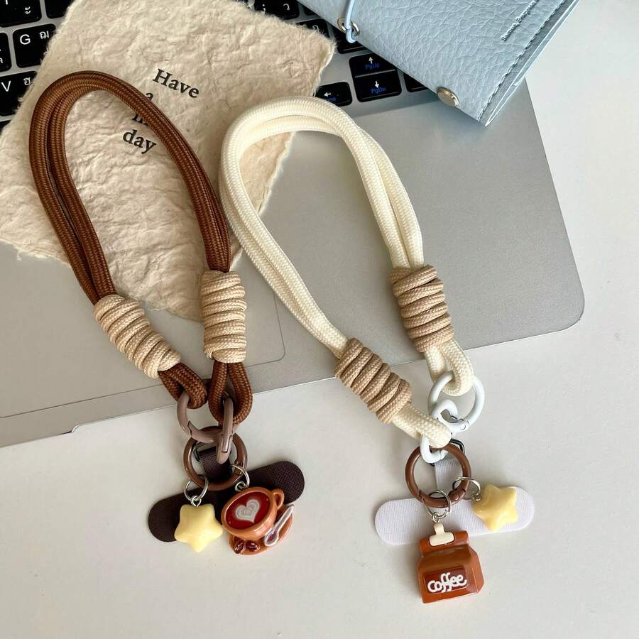 Dây đeo cổ tay điện thoại họa tiết ngôi sao và cà phê mùa thu/đông, Dây đeo cổ tay điện thoại dễ thương có dây rút, Dây đeo mặt dây chuyền điện thoại, Phù hợp với ốp lưng điện thoại thông dụng DIY, Miếng lót có thể tháo rời, Dành cho nam và nữ, Cầm tay sáng tạo, Chống thất lạc, Chống rơi, Vòng đeo tay di động, Móc chìa khóa