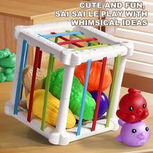 1 套婴儿形状分类玩具、蒙特梭利教育玩具、彩色感官立方体玩具，配有松紧带，可促进精细运动技能（部分配件颜色随机）