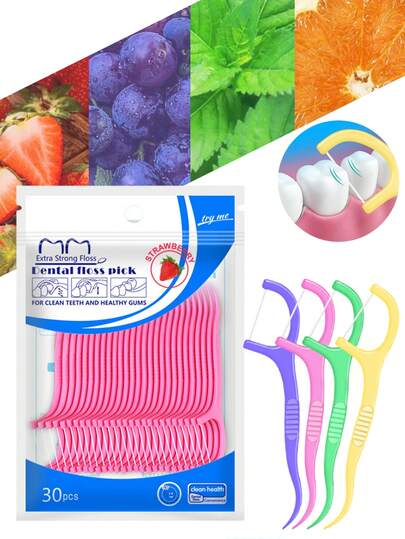 4 confezioni - 4 gusti di filo interdentale colorato con stuzzicadenti - delicato, efficace, monouso, confezionato singolarmente per uso domestico, da viaggio e in bagno