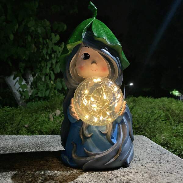 1 Peça Estátua de Bola Mágica Azul em Pé Alimentada por Energia Solar, Decoração de Jardim Externo, Decoração de Natal