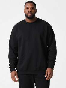 Customizable Personalized Memorial Plus Size Men's Black Crew Neck Sweatshirt - Black - View 2