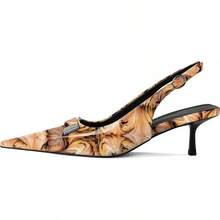 Women's Pointed Toe Slingback Heels Metal Buckle Ankle Strap Kitten Low Heel Pumps 2 Inch Stylish Retro Women Shoes-20256688 - Nâu hoa bằng sáng chế - Xem 9