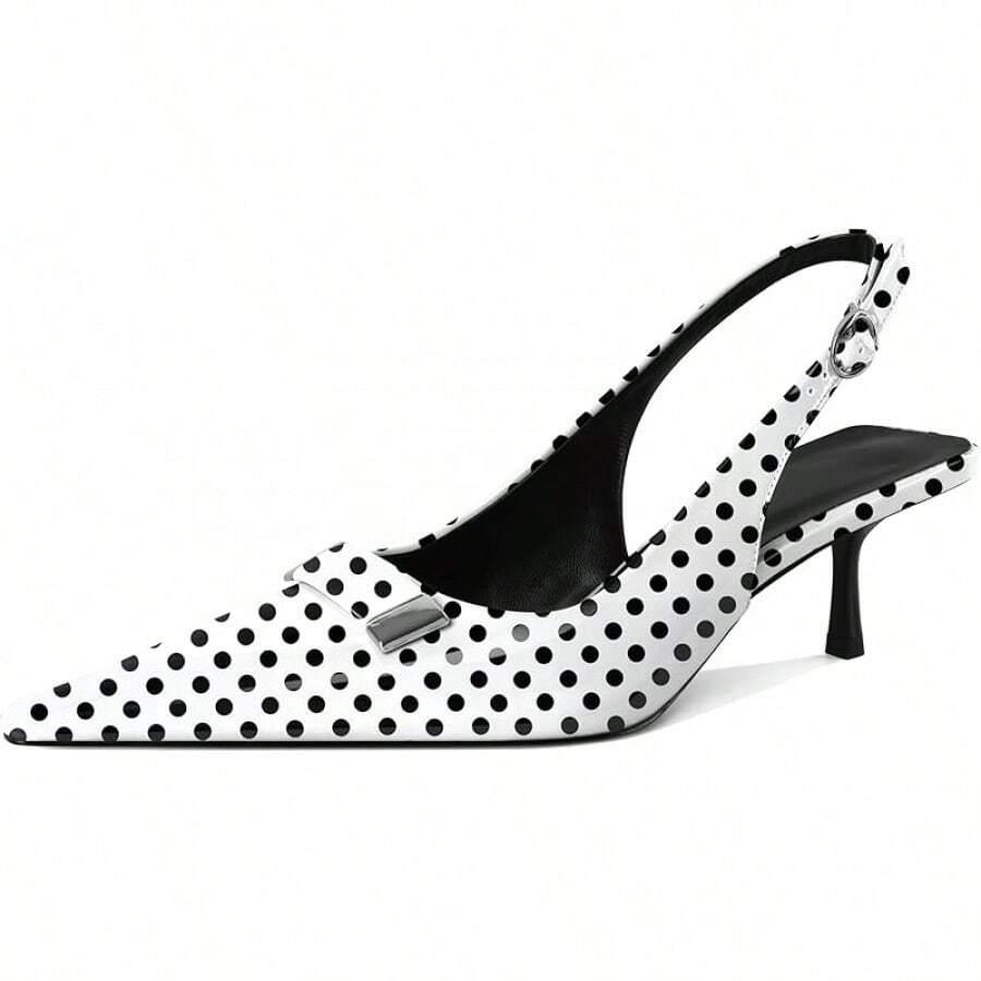 Women's Pointed Toe Slingback Heels Metal Buckle Ankle Strap Kitten Low Heel Pumps 2 Inch Stylish Retro Women Shoes-20256688 - Bằng sáng chế chấm bi - Xem 1