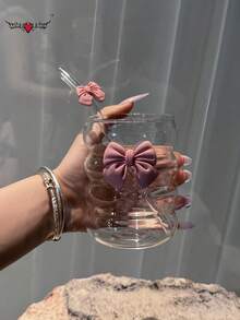 Bowknot Coffee Glass Straw Cup - Girly Bowknot Straw Cup, Milk Tea Straw Cup, Matcha Coffee Straw Cup - Excellent Choice For Holiday/Birthday Gifts! - Multicolor - View 5