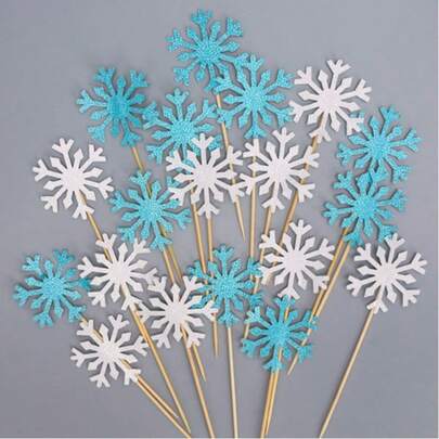 Snowflake Birthday Cake Decorations, Christmas Snowflake Pieces, White Snow Decorative Inserts